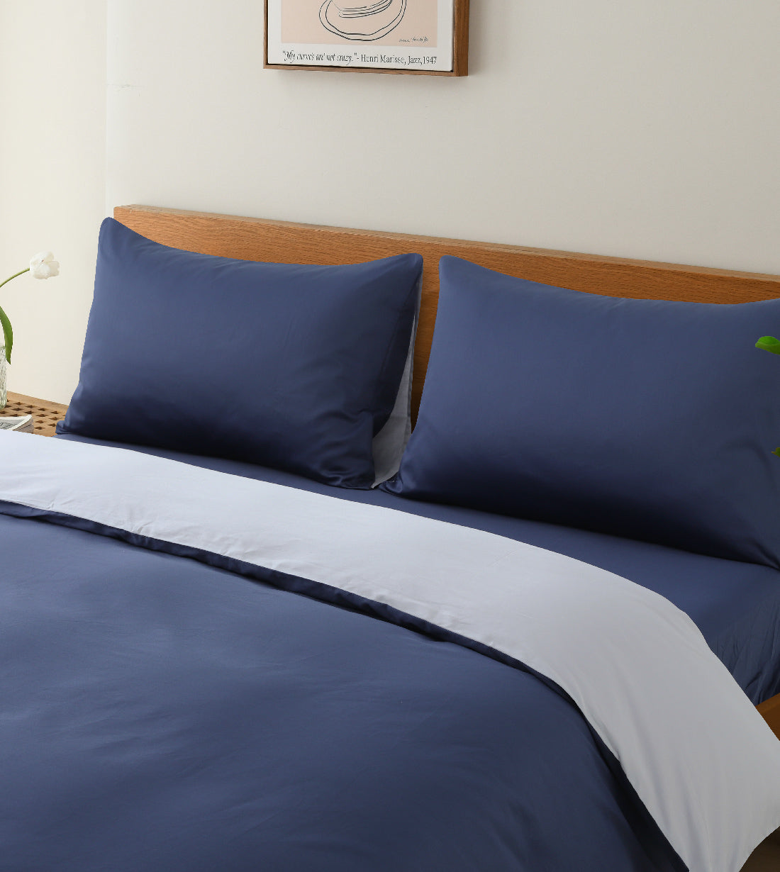 Sicili 1200 Threads Long-staple Cotton Solid Colour Series - Royal Blue with Elegant Grey (SP142)