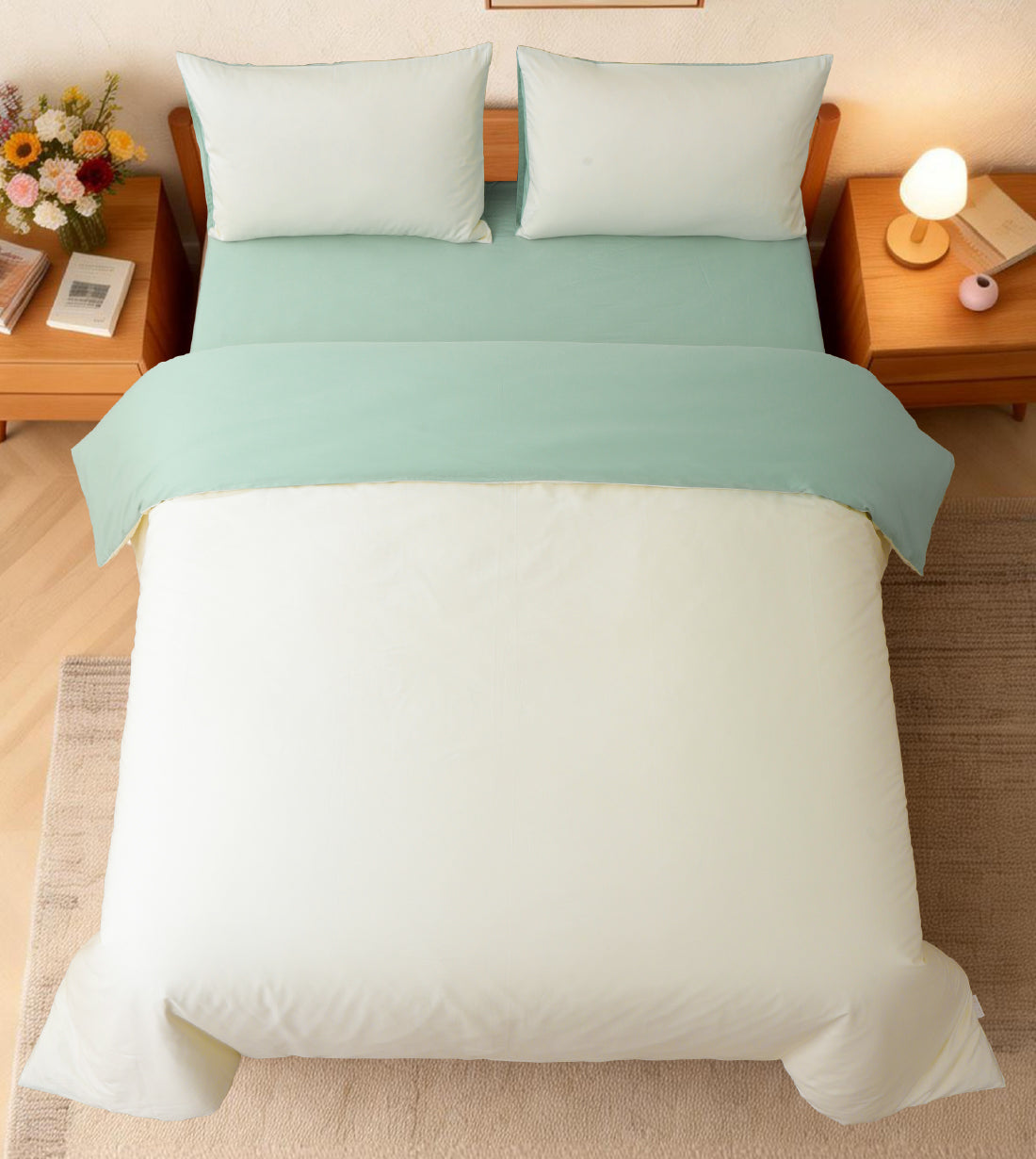 Sicili 1200針純色長絨棉系列 - 鵠白配水綠色 (SP156)