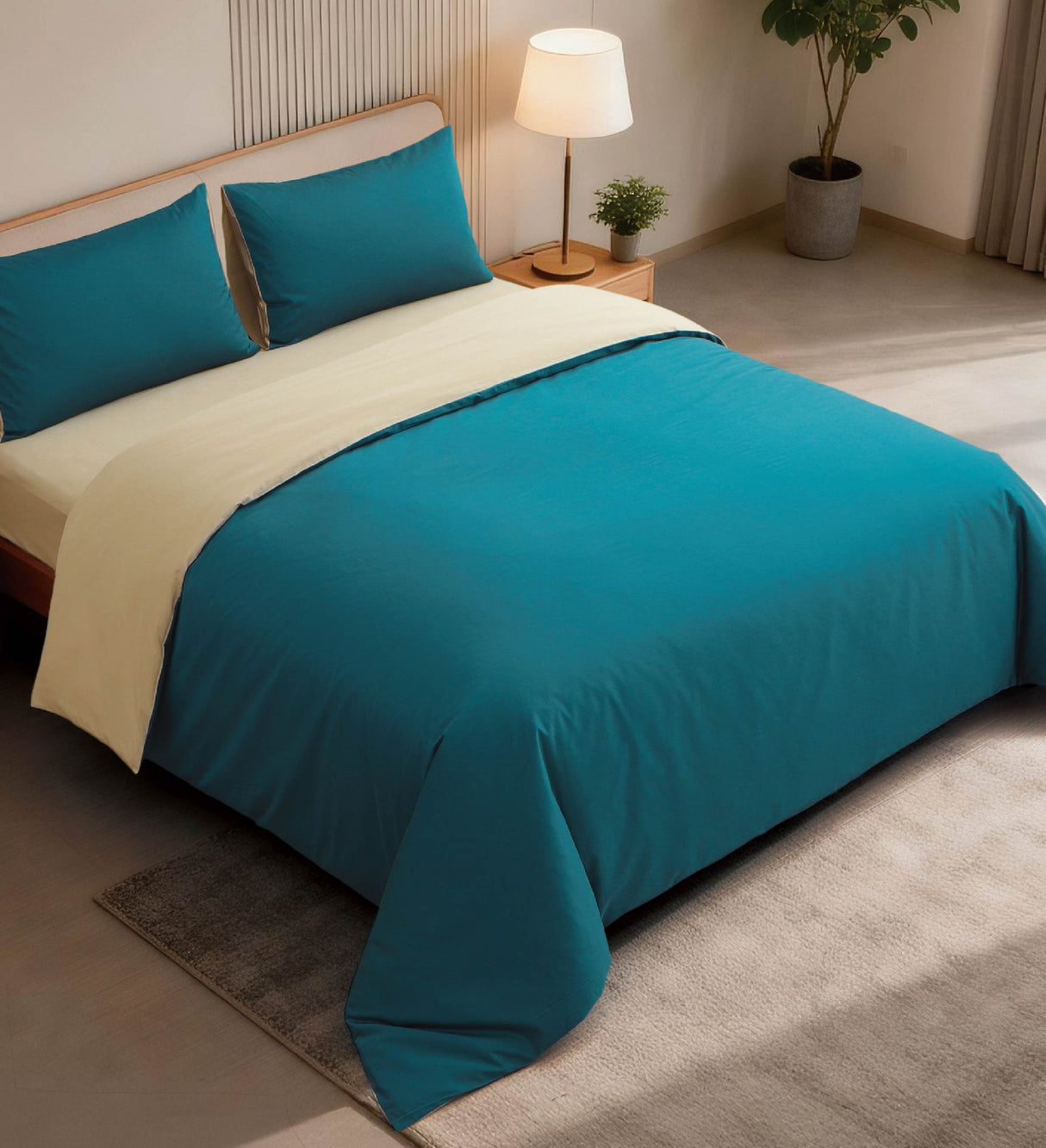 Sicili 1200針純色長絨棉系列 - 沙色配墨青色 (SP157)