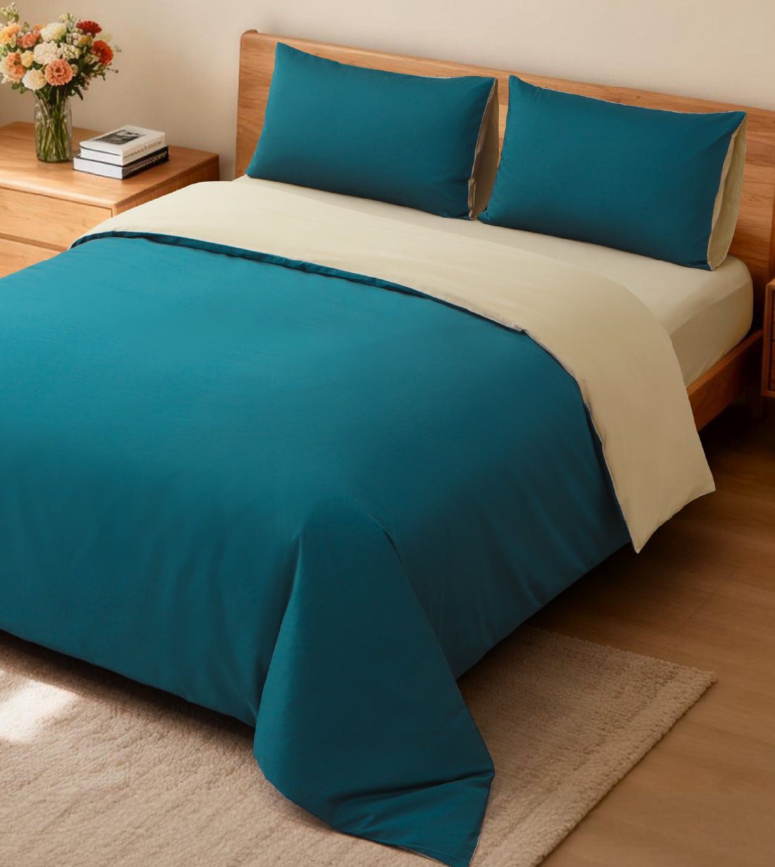 Sicili 1200針純色長絨棉系列 - 沙色配墨青色 (SP157)