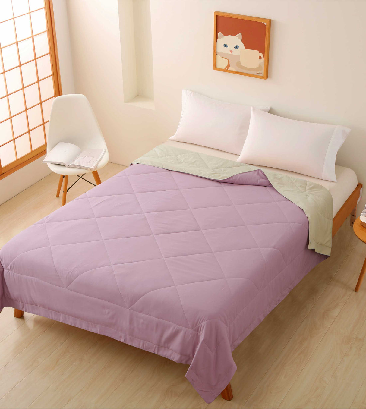 Casablanca Soybean Washable Summer Quilt - Purple and Milktea Beige(SQ351)