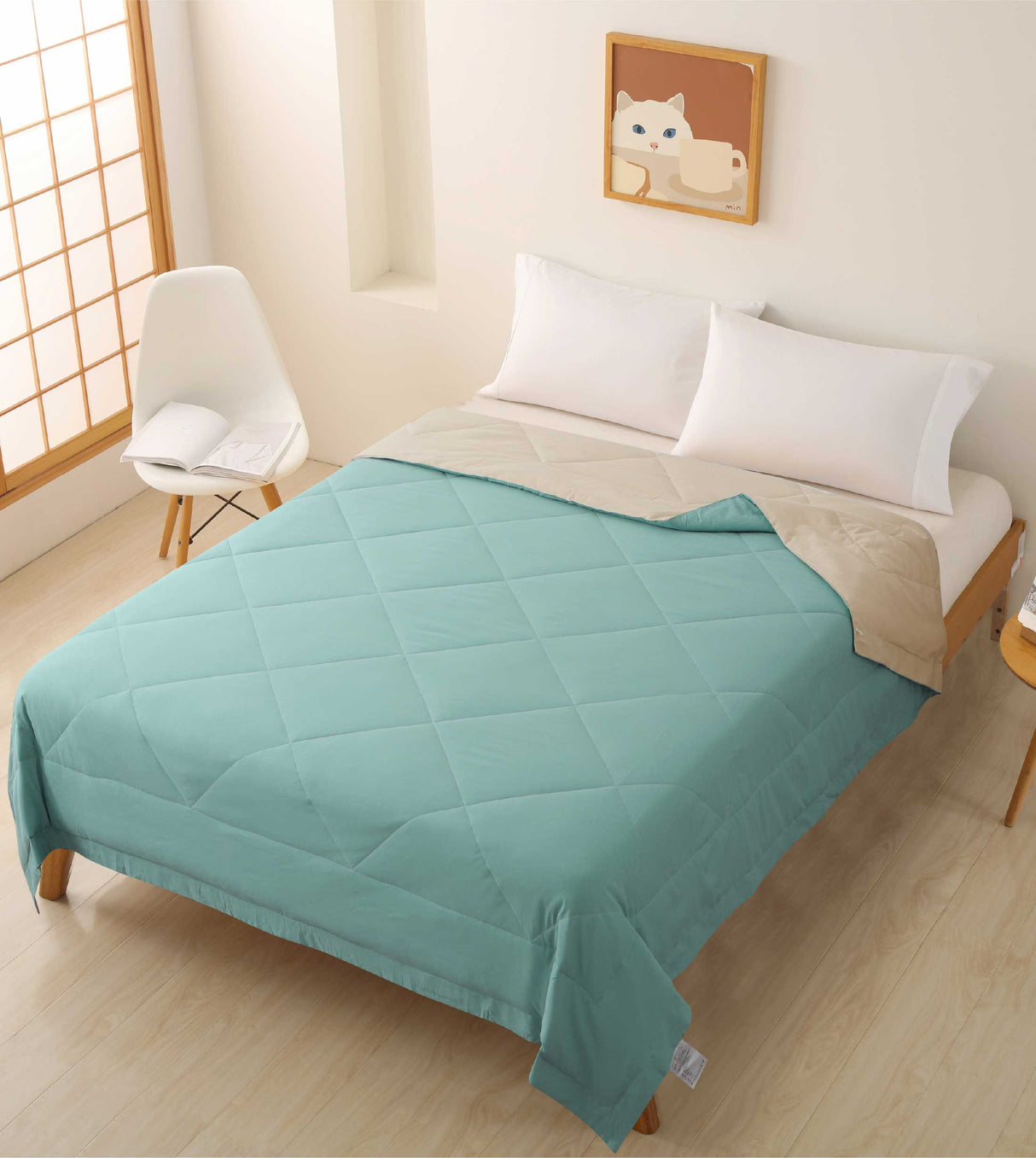 Casablanca Soybean Washable Summer Quilt - Mint Green and Milktea Beige(SQ352)