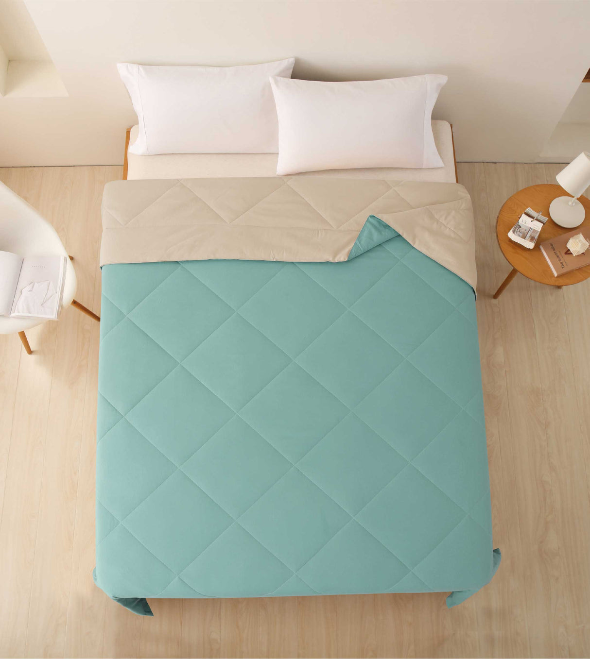Casablanca Soybean Washable Summer Quilt - Mint Green and Milktea Beige(SQ352)