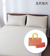 【Limited 20 sets】Sicili 1200 Threads Long-staple Cotton Solid Colour Fitted Sheet with Pillow Case - Gauze Gray (SP150FDS) (5ft Queen) x Soybean Washable Summer Quilt - Citrus and Milktea Beige(SQ350) (Queen)